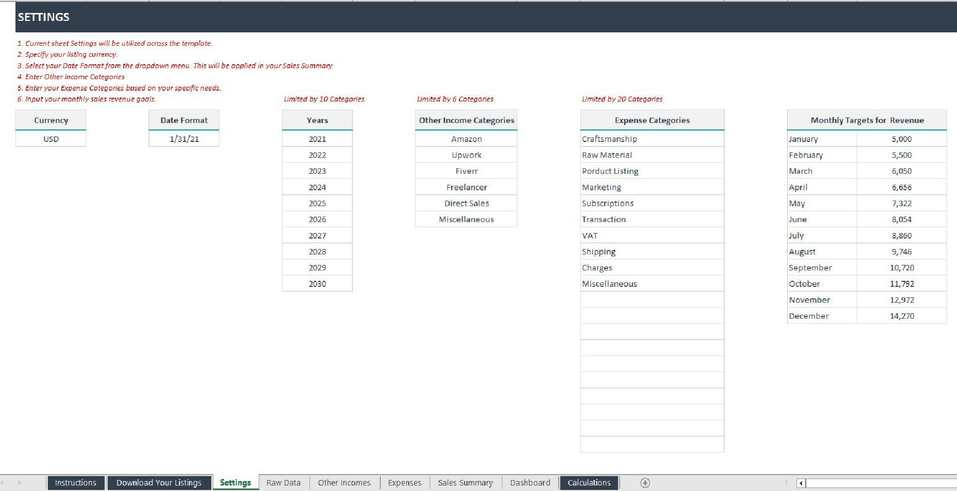 Etsy Seller Excel Template