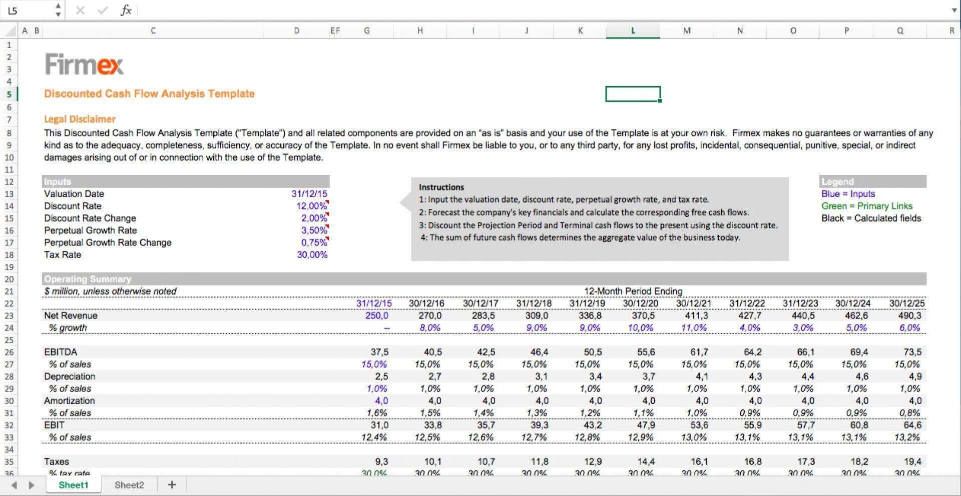 discounted cash flow excel template