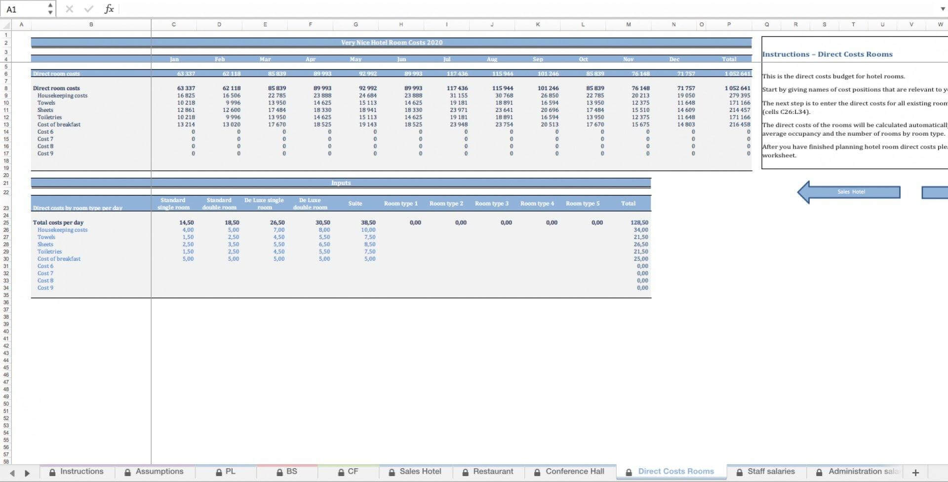 Hotel Budgeting Excel Template - Templarket.com