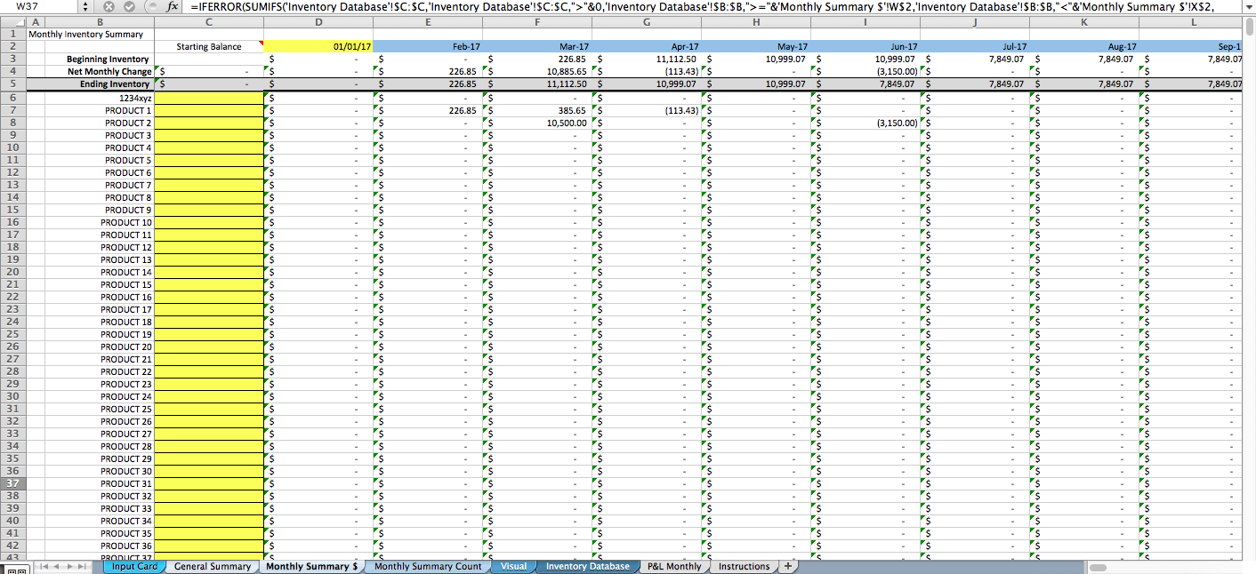 Inventory Tracking Excel Template Single Location Cogs Logic 8069