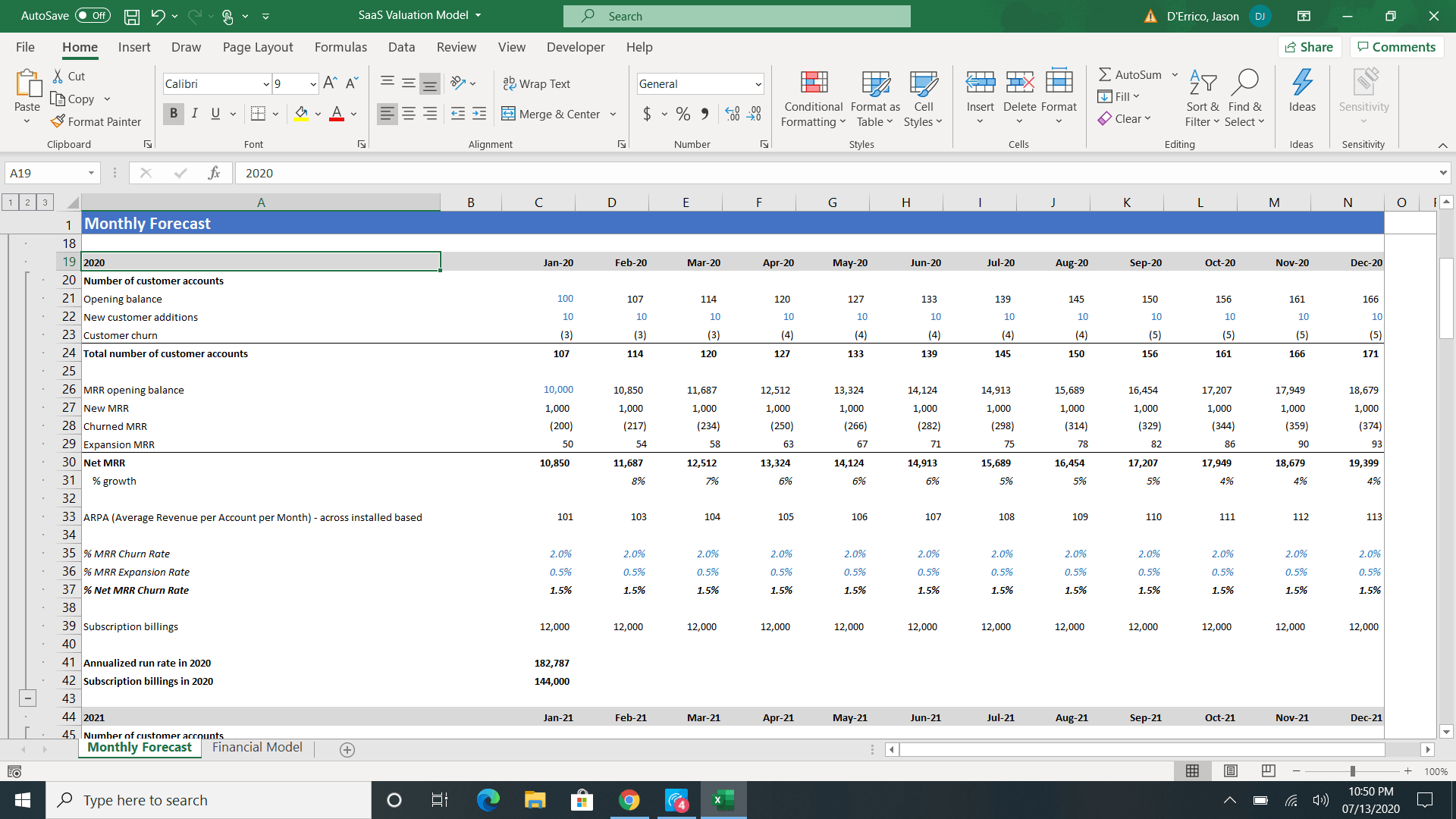 SaaS Valuation Financial Excel Model - Templarket.com