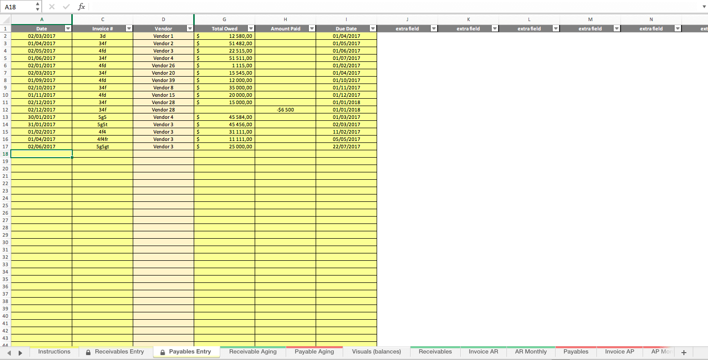 Accounts Receivable and Payable Invoice Tracking Excel Model Template