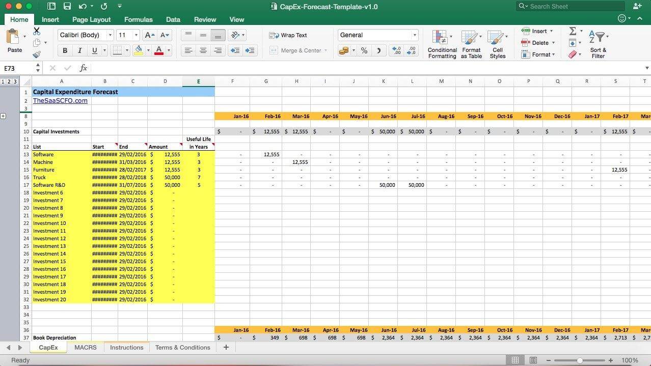 Capital Expenditure Forecast Excel Model Template - Templarket.com