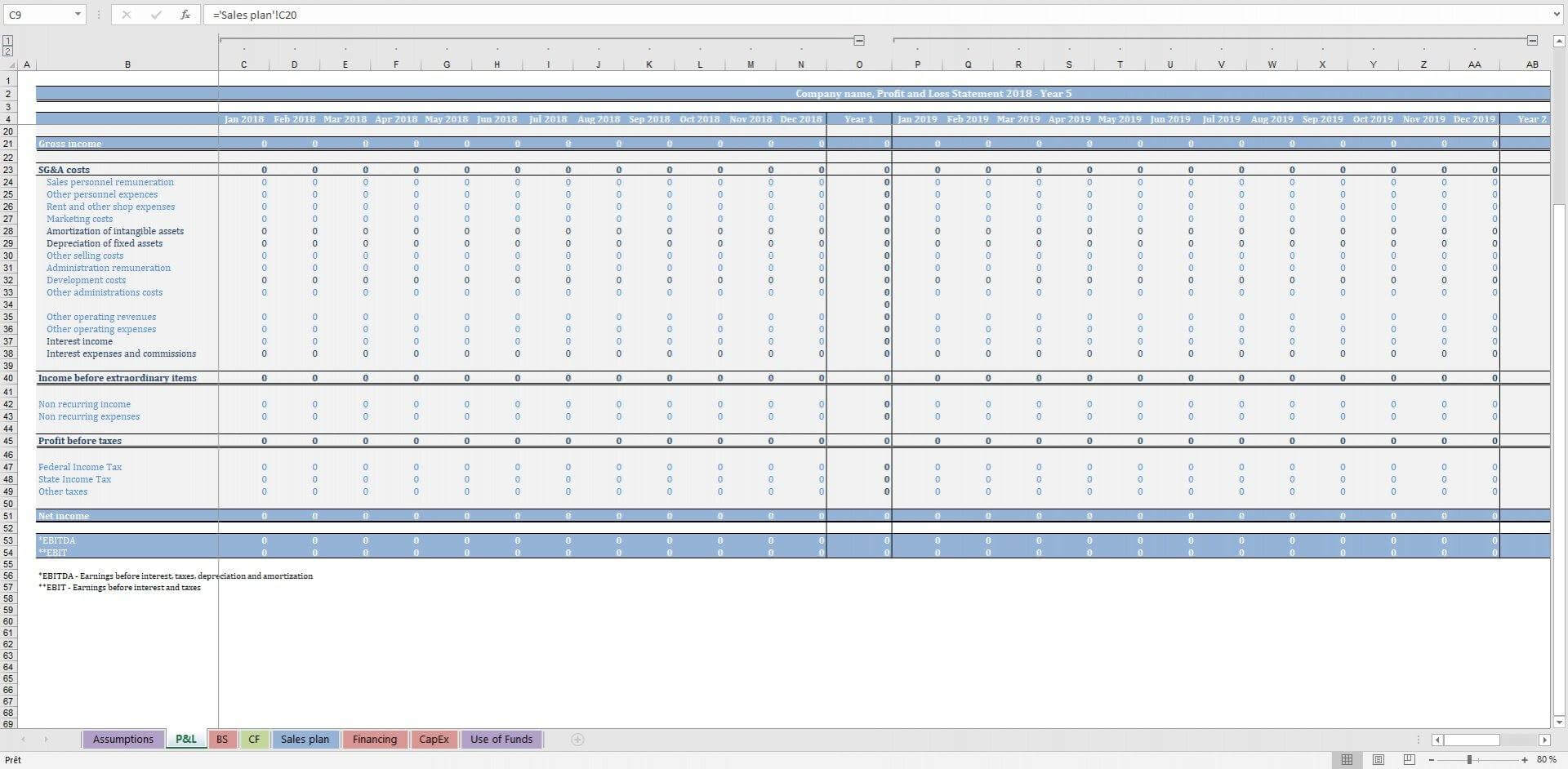 example business plan financier excel