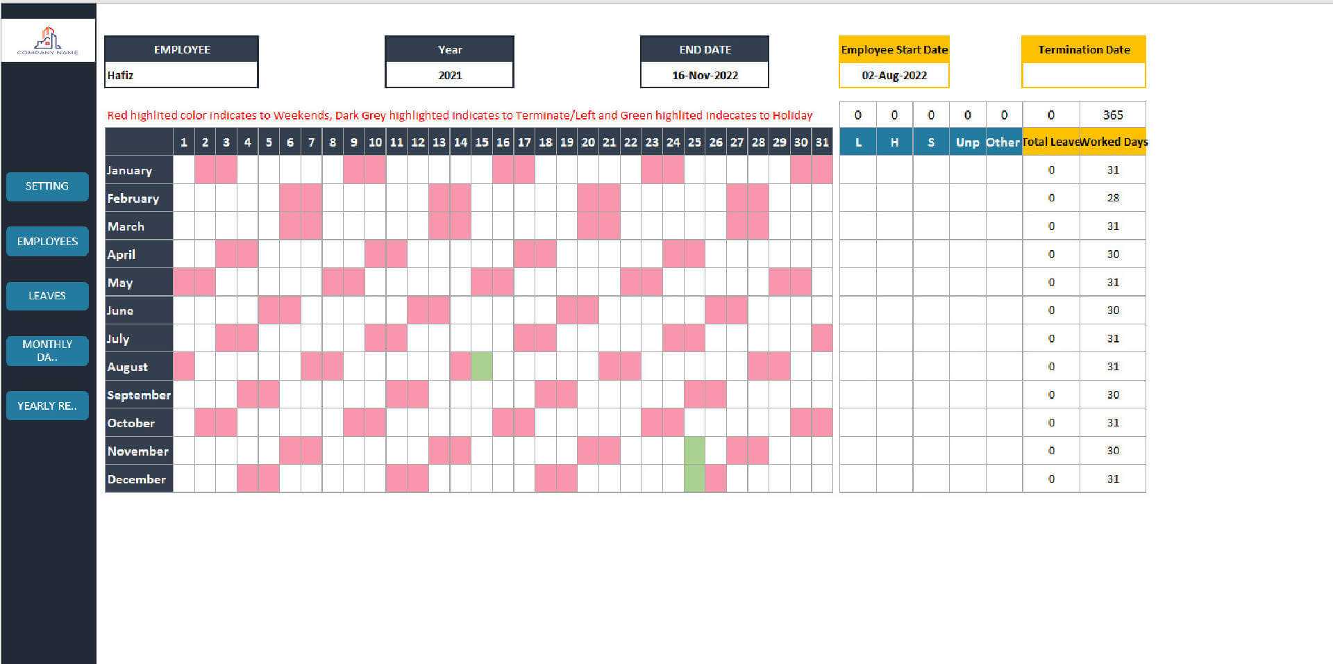 Excel Leave Tracker Template